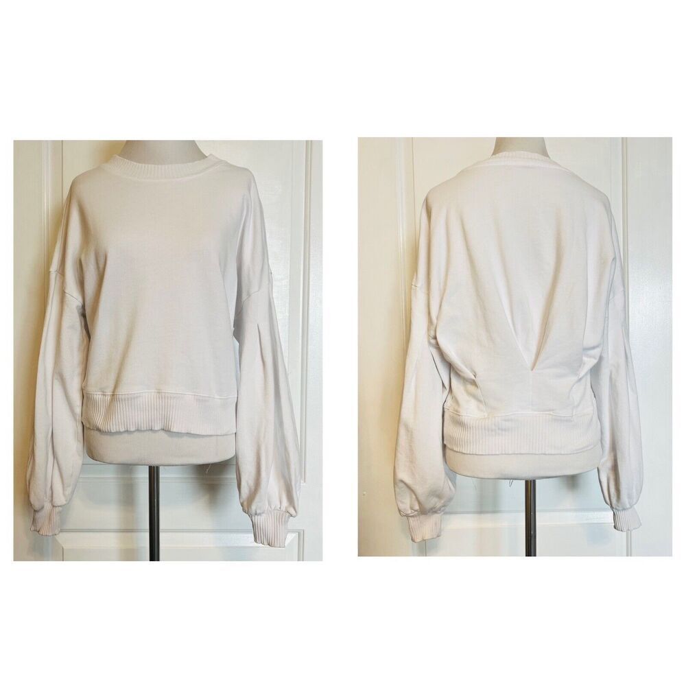 CARBON38 White Crew Neck Balloon Sleeve Pullover Long Sleeve Top Sweatshirt M